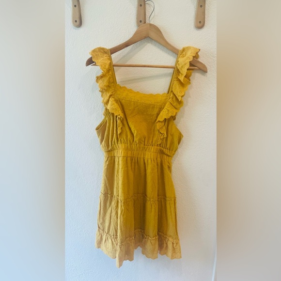 Altar'd State Mustard Yellow Ruffle Strap Mini Dress Size Small - Picture 1 of 3
